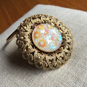 Vintage Scarf Clip Western Germany Gold Tone Ornate Floral